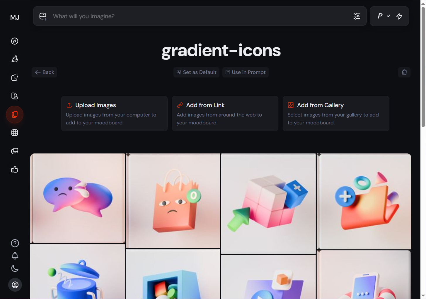 Midjourney moodboard of gradient 3D icons