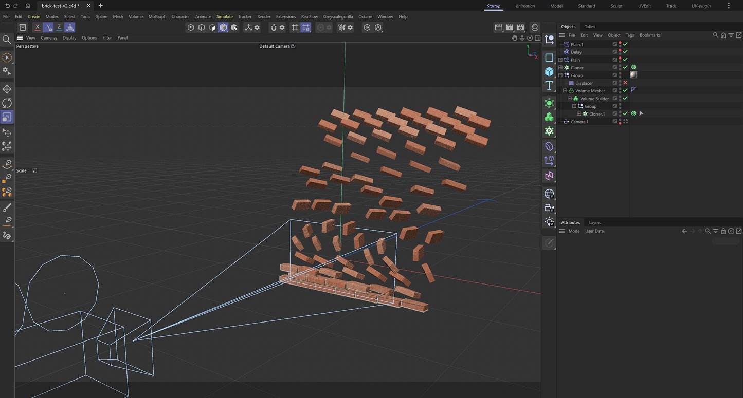 Bricks animated collapsing in Cinema 4D