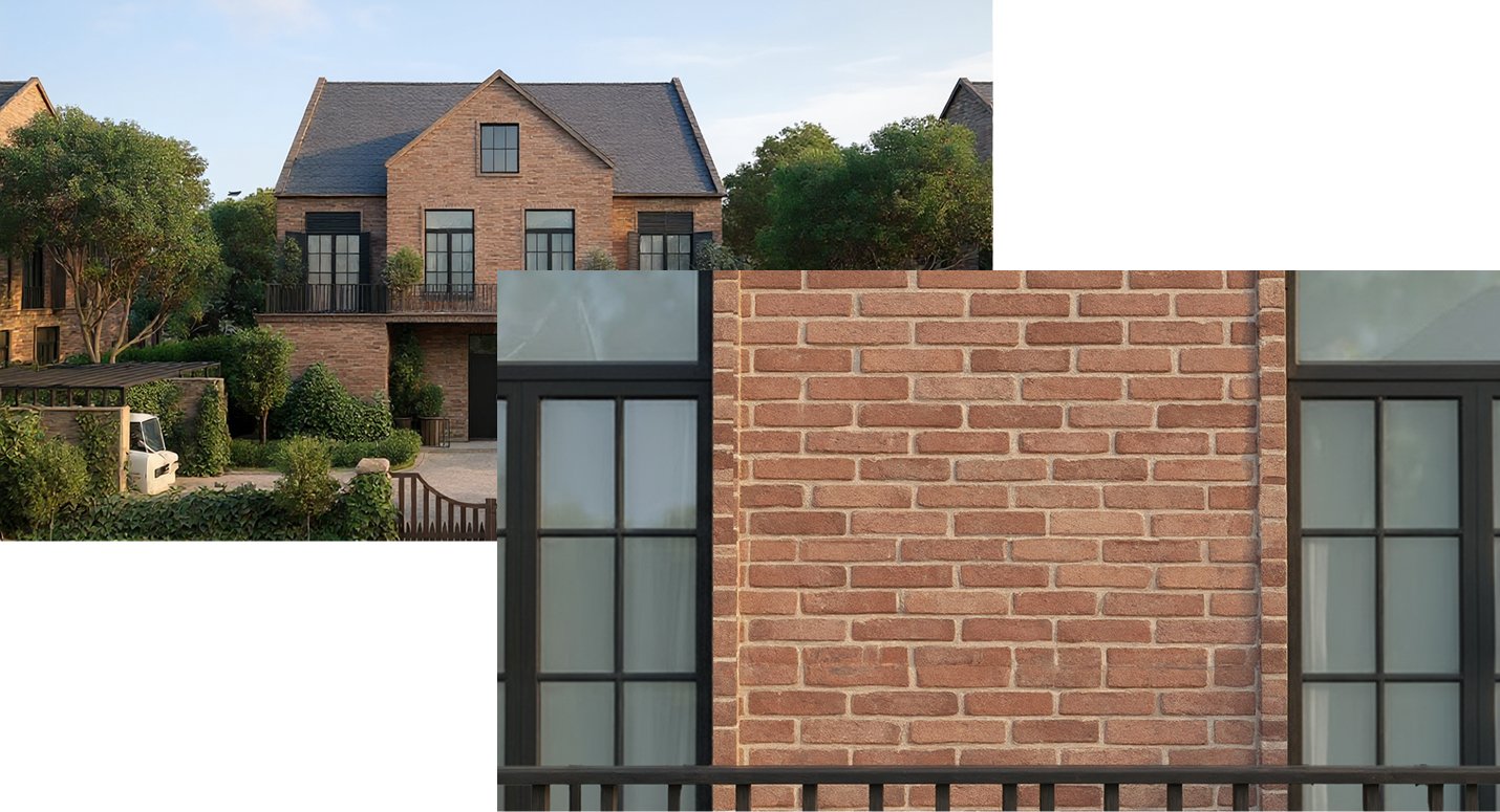 Start and end frames with the detailed brick wall